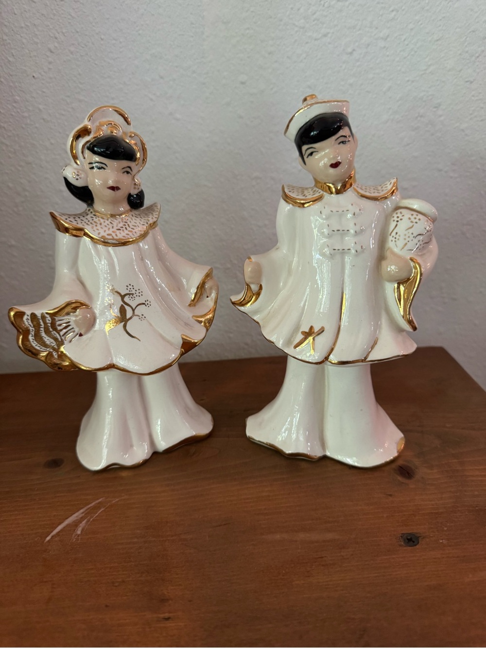 White and Gold Ceramic Boy and Girl Figurine Set - Home Art Ceramics
